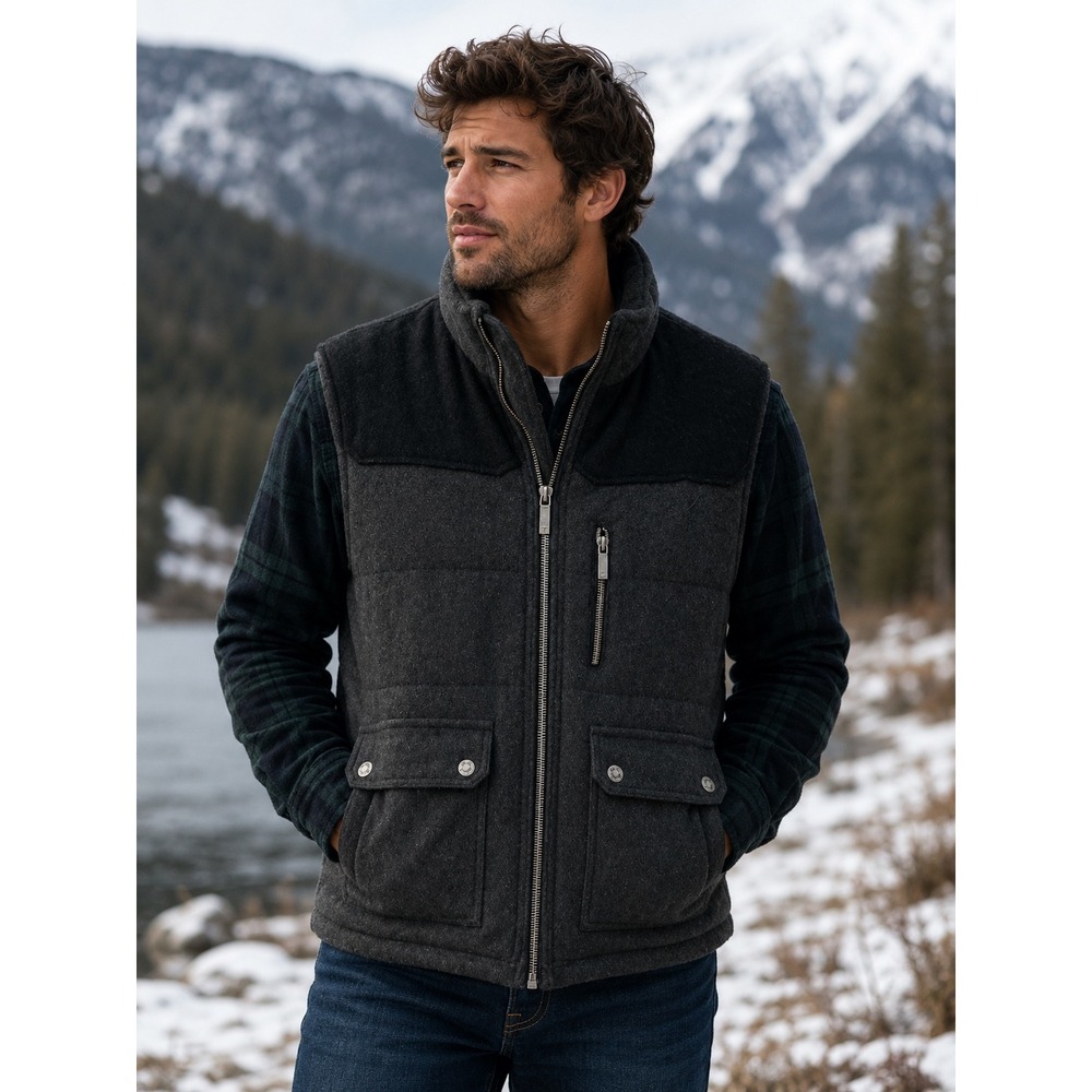 Kenneth Cole Reaction Wool Blend Puffer Vest Charcoal Two Tone Mens Large